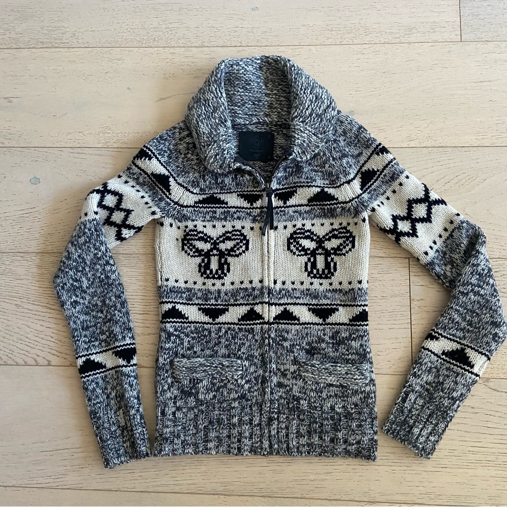 Aritzia TNA Sea to Sky Quarter Zip Sweater XS Black Cream Lambswool Vintage - Picture 2 of 8